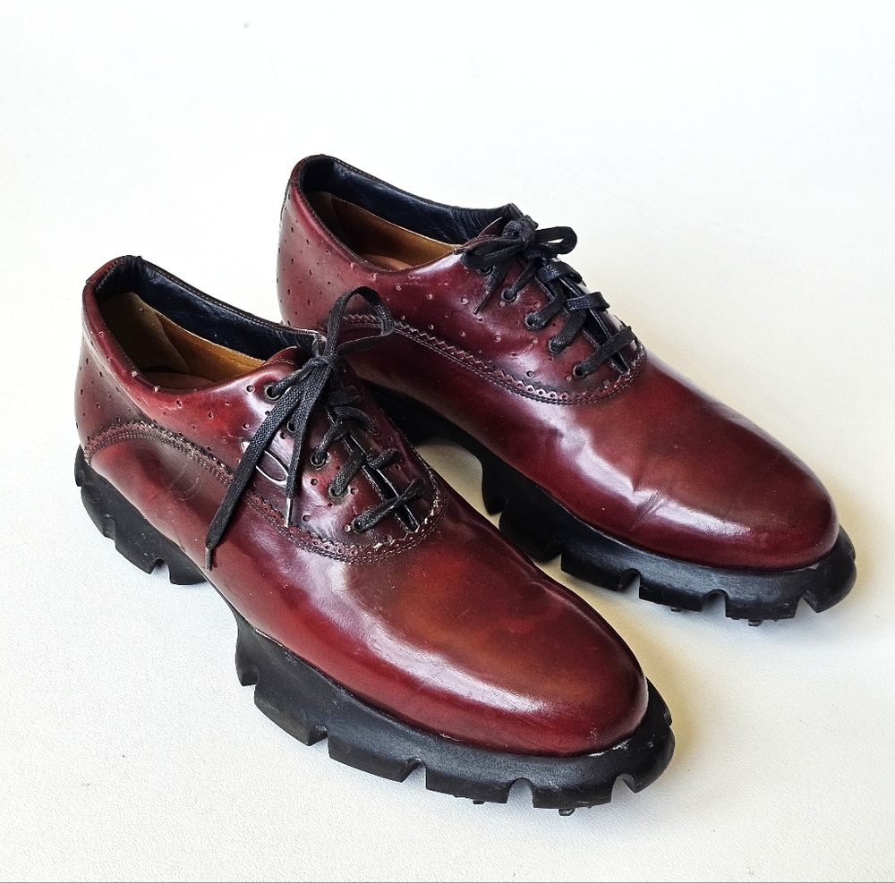 Oakley Tuxedo Italy Burgundy Genuine Leather Luxury Golf Shoes Lug Sole Size 13